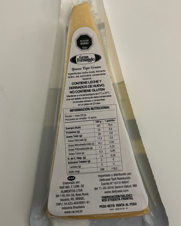cuña queso tipo grana gran formaggio – 12 meses de maduración